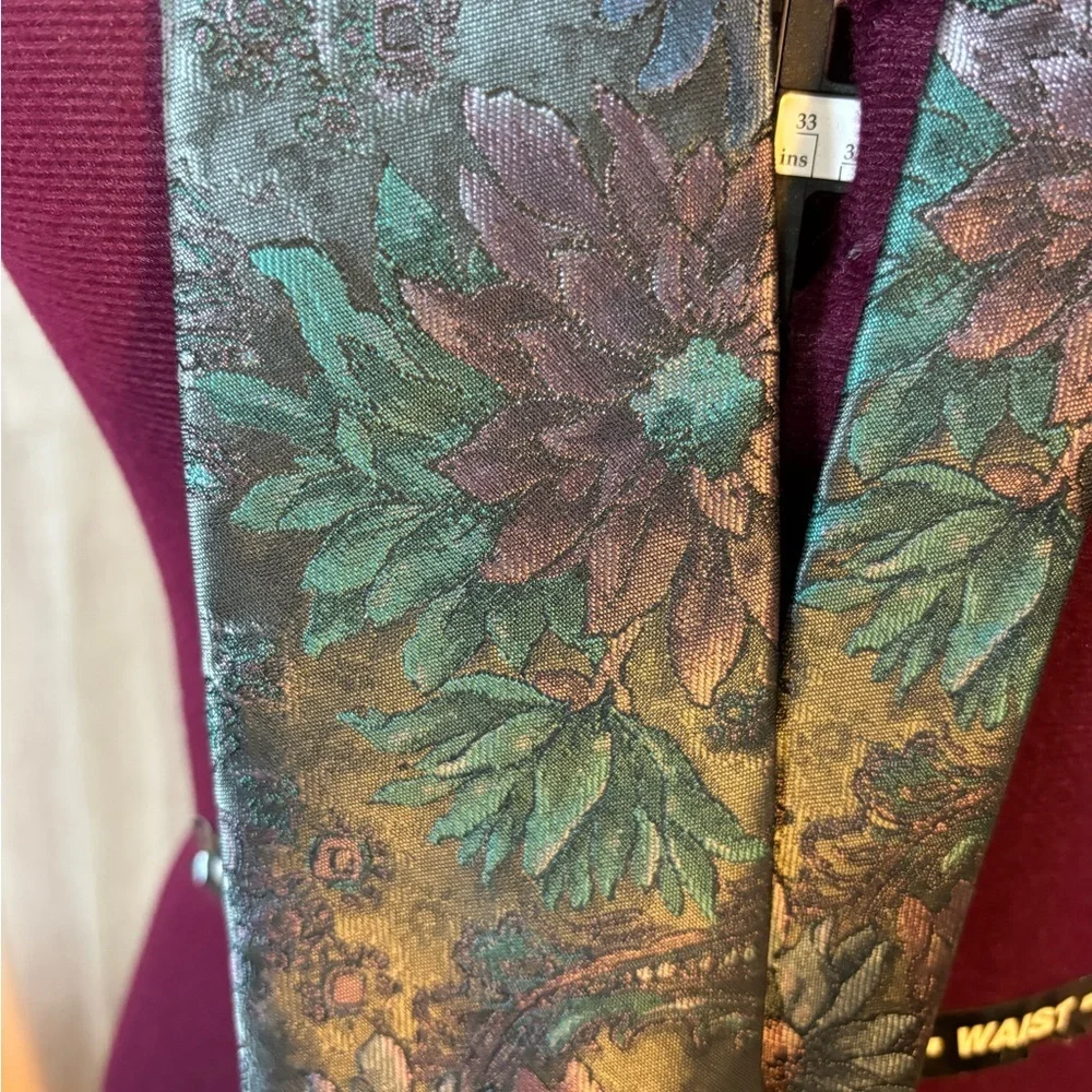 Brittania Floral Men’s Necktie in Dark Grey Teal and Purple Tones